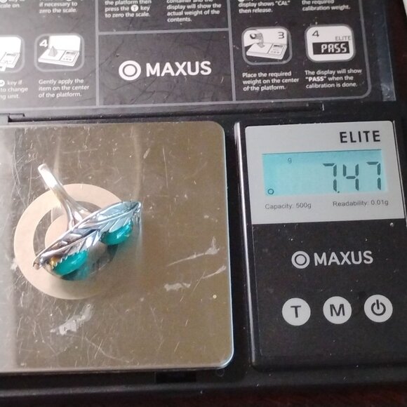 Southwest Green Turquoise in Sterling Silver Feather Leaf Design Ring Size 6.5 - Picture 6 of 6